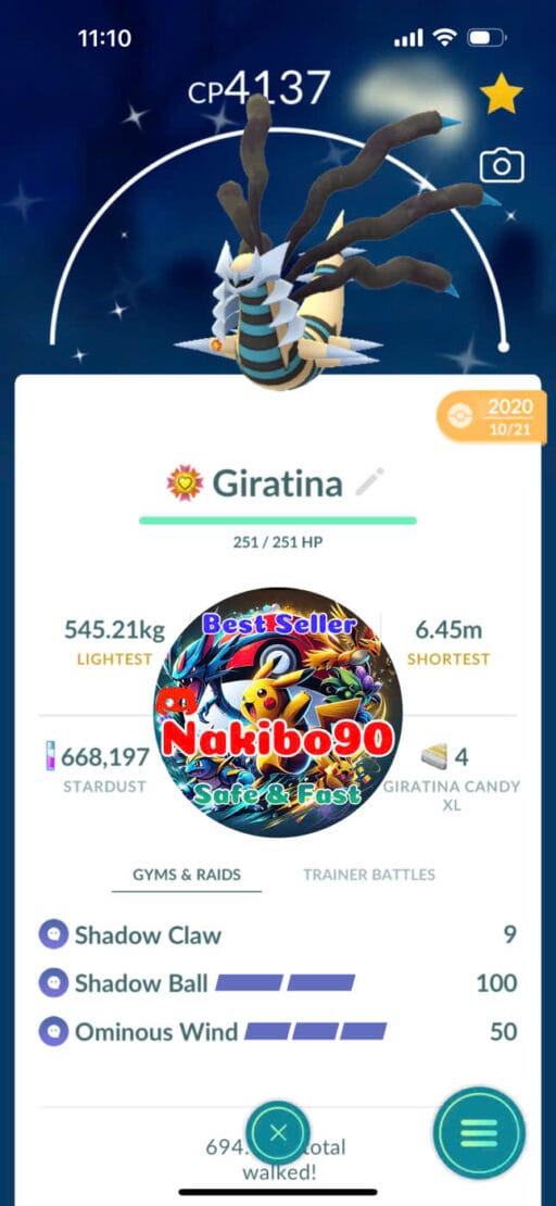 Pokémon Go Shiny Giratina Origin Forme Lv50