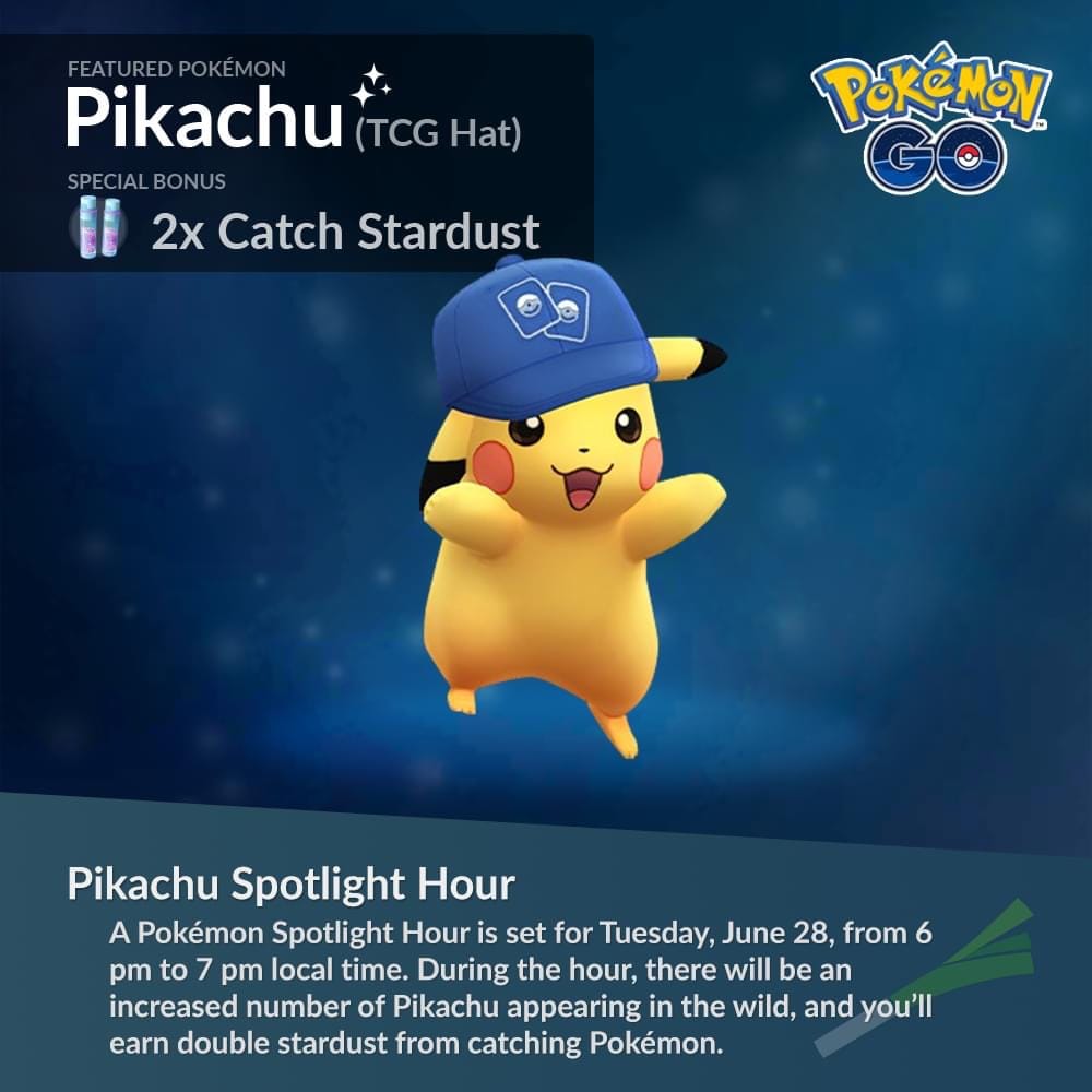 Spotlight Hours Pikachu TCG Hat Pokémon Go - 28th June 2022 Nakibo90