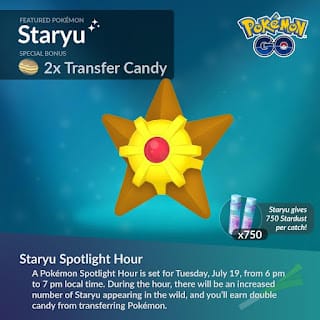 Pokémon Go Staryu Spotlight Hours