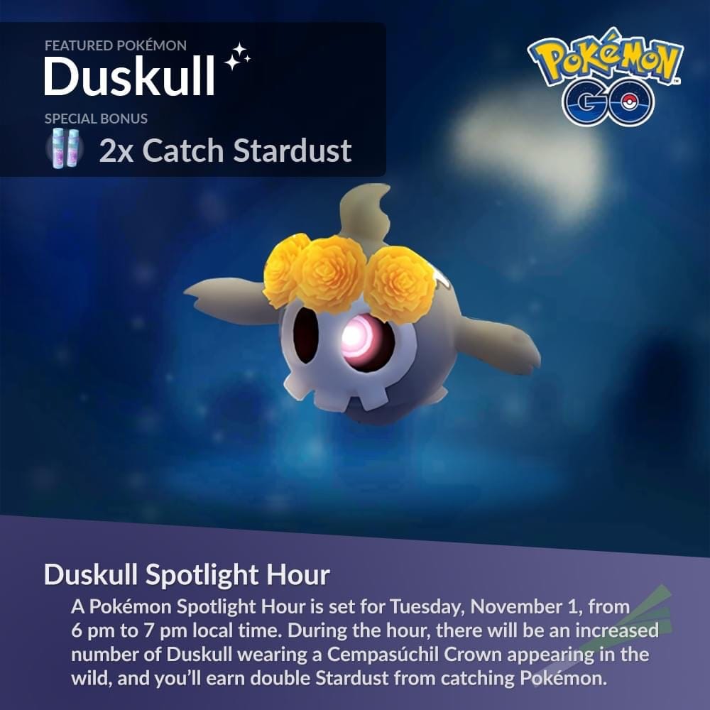 Pokémon Go Duskull Spotlight Hours 1th November 2022