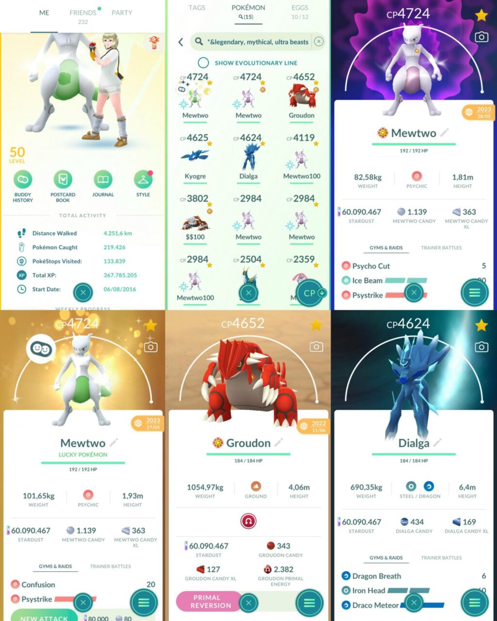 Pokémon Go Account Lv50 2016 Vip 15 Legendary IV100: Shundo Mewtwo Purified, 5 Hundo Mewtwo