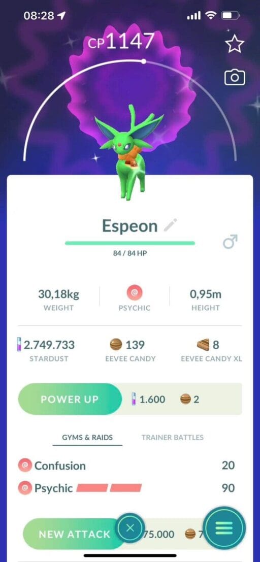 Pokémon Go Shiny Espeon wearing a day scarf