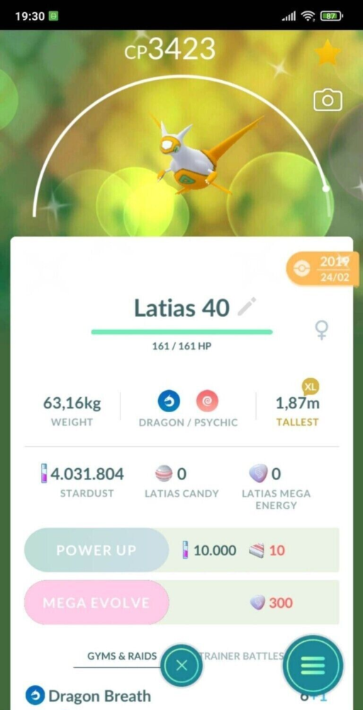 Pokémon Go Shiny Latias Level 40