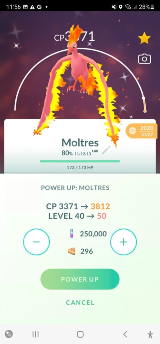 Pokémon Go Shiny Moltres Level 40