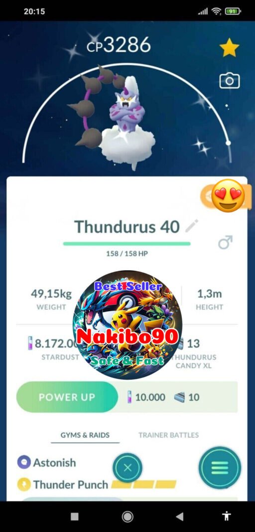 Pokémon Go Shiny Thundurus Level 40, Level 50