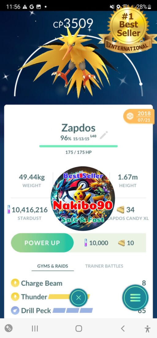 Pokémon Go Shiny Zapdos Level 40