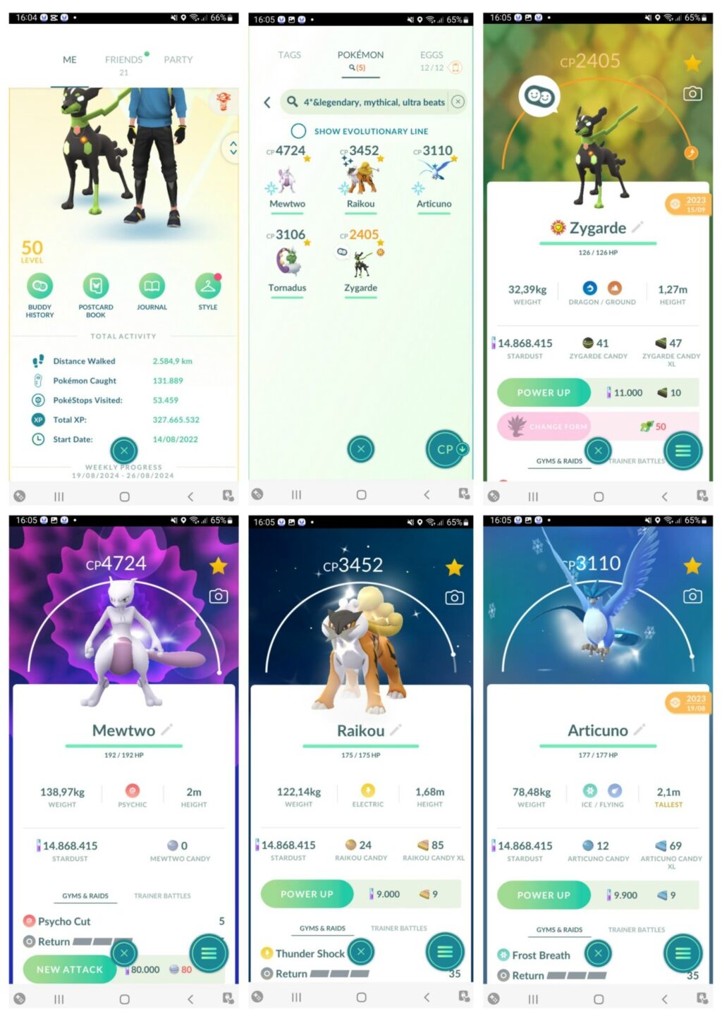 Pokémon Go Account Level 50 - IV100 Zygarde, Mewtwo, Shundo Raikou