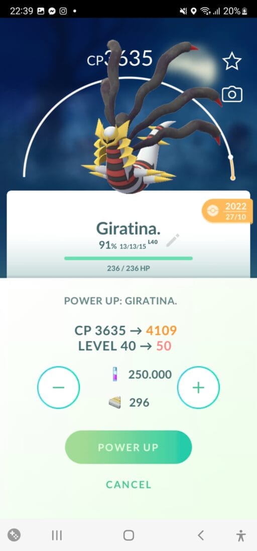 Pokémon Go Giratina Origin Level 50