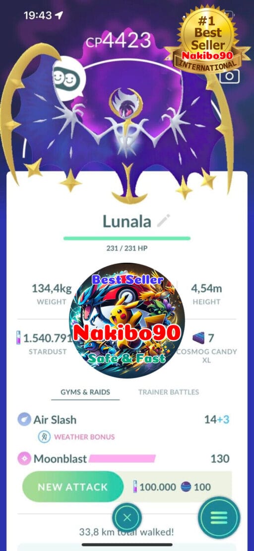 Pokémon Go Lunala Level 40, Level 50