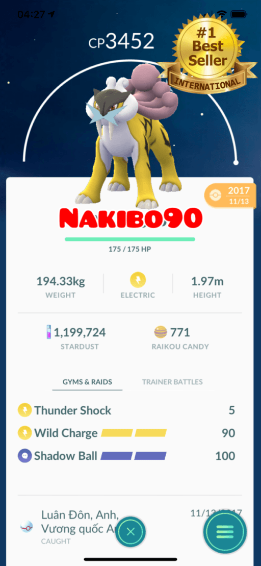 Pokémon Go Raikou Level 40