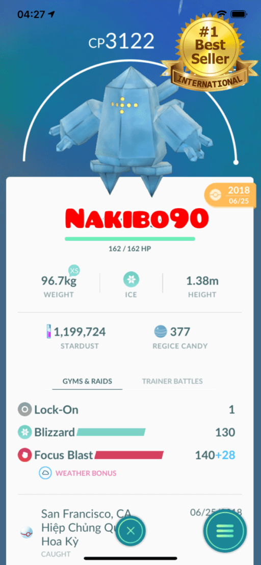 Pokémon Go Regice Level 40