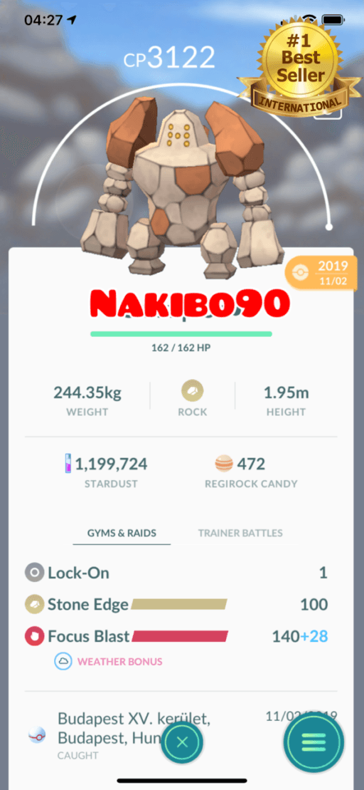 Pokémon Go Regirock Level 40