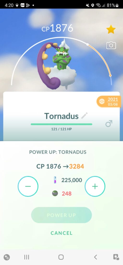 Pokémon Go Tornadus Level 40