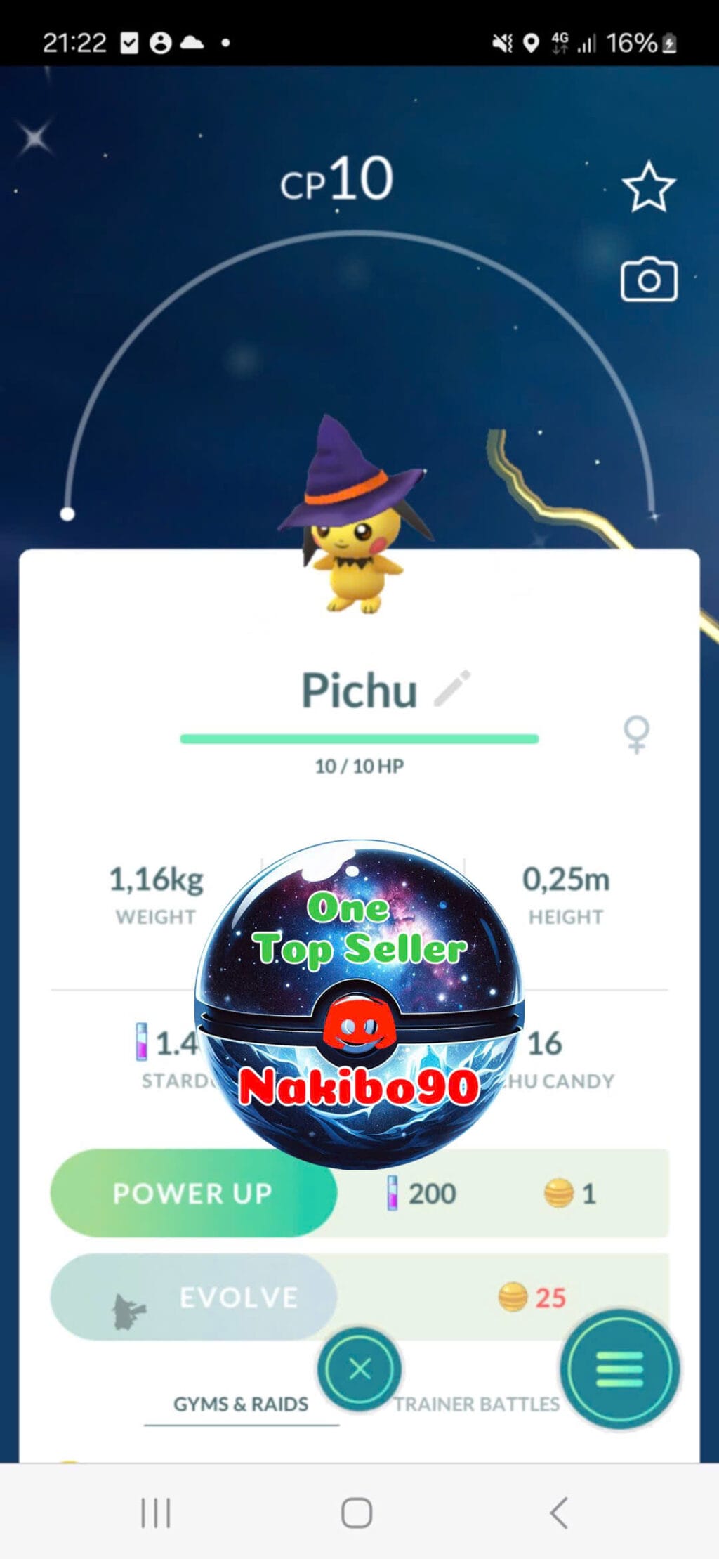 Pokémon Go Shiny Pichu Witch Hat Costume Level 1